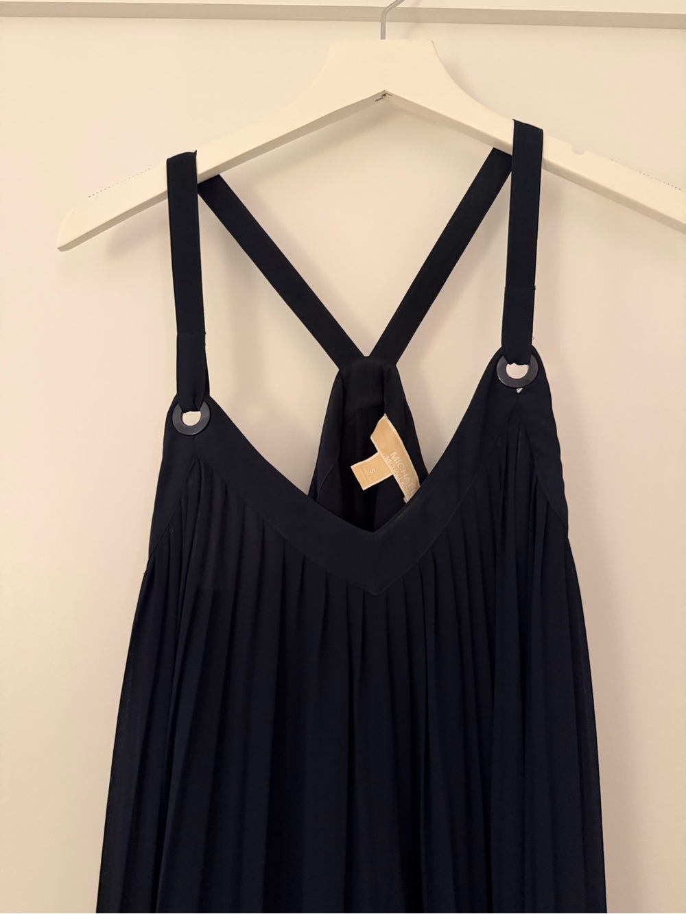 Michael Kors Deep Navy Pleated Maxi Dress with Crossed Back Straps - Picture 2 of 7